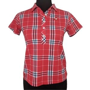 Le Coq Sportif Golf Women’s Red Checkered Polo Medium Preppy Sporty